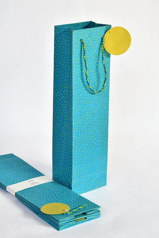 Raidana Dots Turquoise Gift Bags Bottle, Set of 4, 14x4