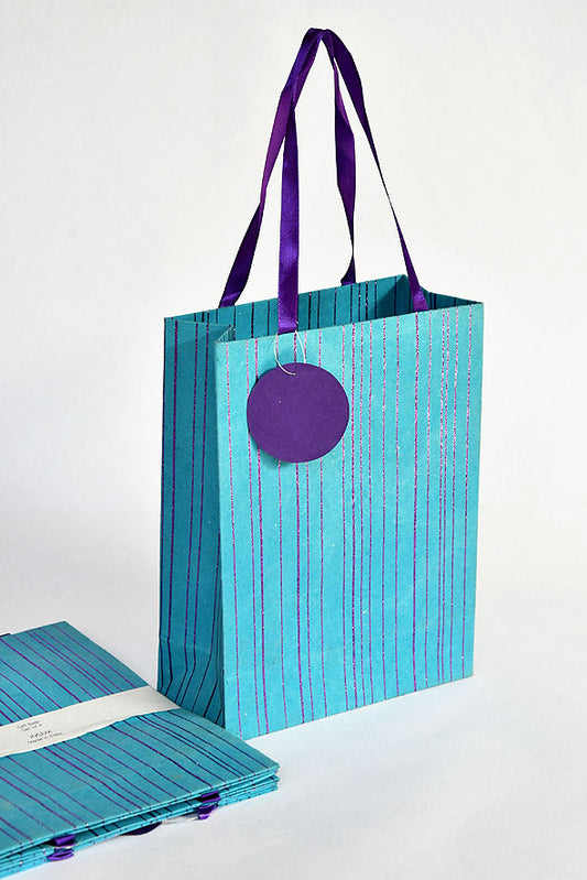 Glitter Stripes Ocean Gift Bags Medium, Set of 4, 9.5x7