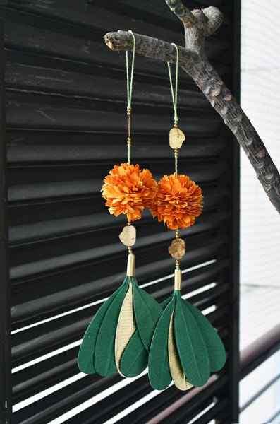 Handmade Marigold Paper Flower and Champa Leaf Paper Hanging Online