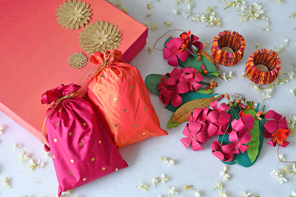 Champa Vandanwar with Tealight Holder & Silk Pouch Diwali Gift Hamper Online