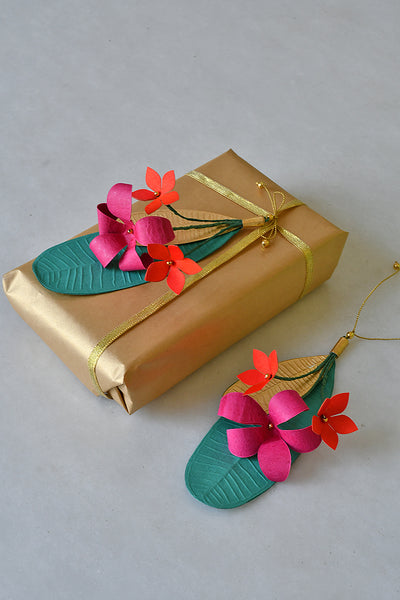 Silk Flower and Champa Leaf Gift Topper, Set of 4