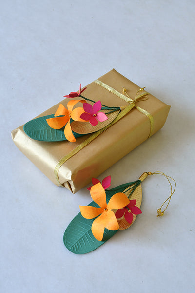 Silk Flower and Champa Leaf Gift Topper, Set of 4