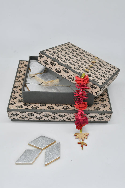 Gift Box for Mithai / Chocolates - Flower Buti with Plain Paper Base