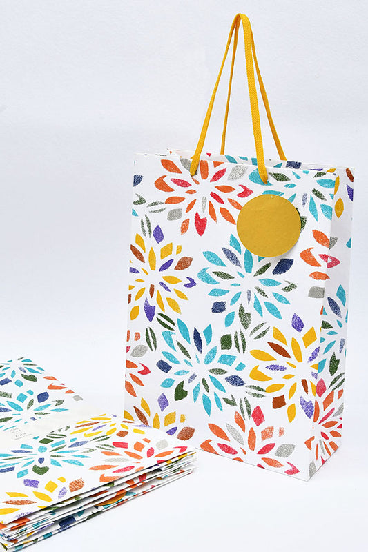 Stencil Flower Multicolour Gift Bags Large, Set of 4, 14x10