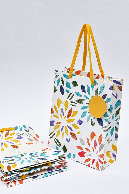 Stencil Flower Multicolour Gift Bags Medium, Set of 4, 9.5x7