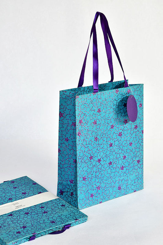 Glitter Stars Ocean Gift Bags Medium, Set of 4, 9.5x7
