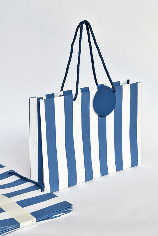Broad Stripes Blue Gift Bags Medium, Set of 4, 8.5x12