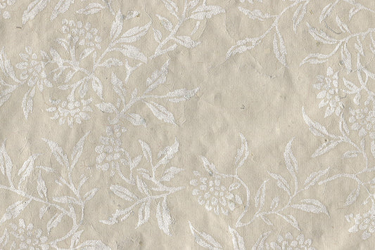 Flower Vines: Pearl on Gray Paper Shreds & Banana Fibre Mixed Pulp Handmade Paper ~50gsm Set of 5 50x74cm each