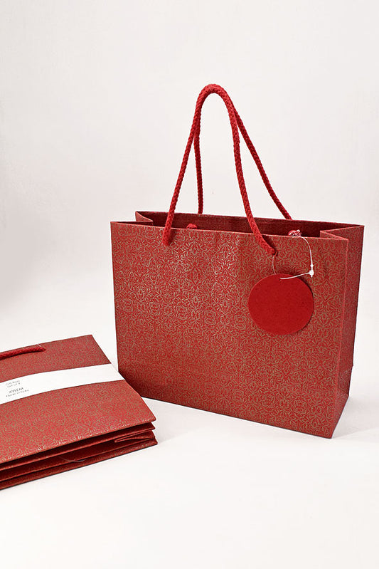 Miniature Bookprint Red Gift Bags Escort, Set of 4