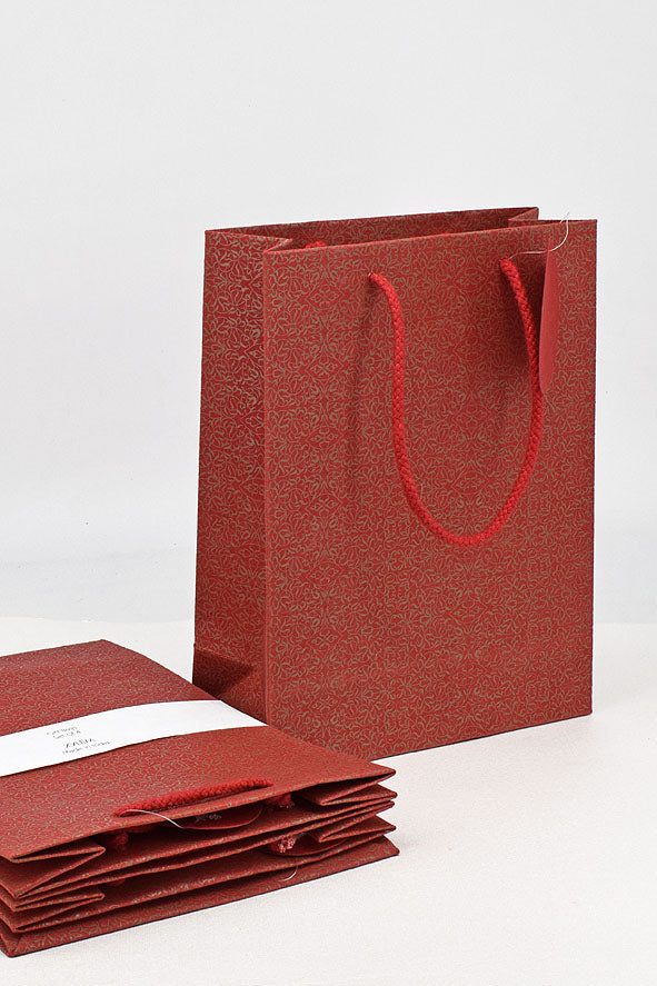 Miniature Bookprint Red Gift Bags Medium, Set of 4, 9.5x7