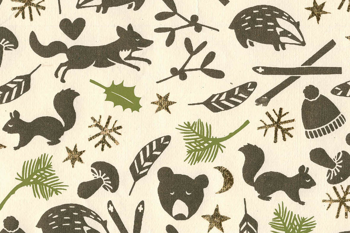 Black & Gold on Ivory Animals & Stars Printed Handmade Paper Online
