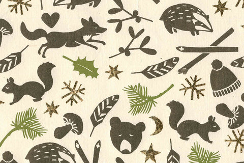 Animals & Star: Black Metallic &amp; Gold Foil on Ivory Handmade Paper ~100gsm Set of 5 50X70cm each