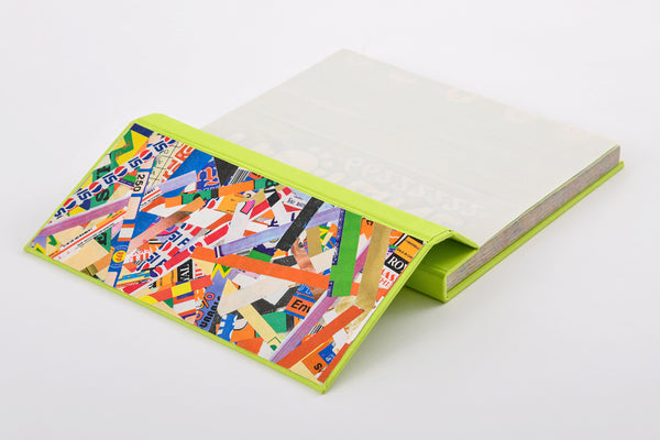 Coloured Cotton Hard cover Foldover book, A5, Reclaimed paper, Tearaway pages