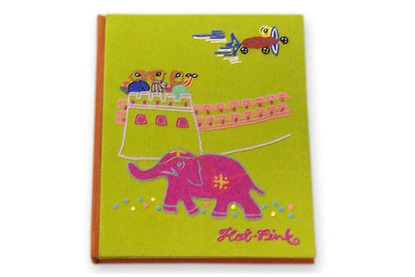 Hot Pink Jaipur A5 Journal Hand Embroidery Green| Rickshaw Recycle