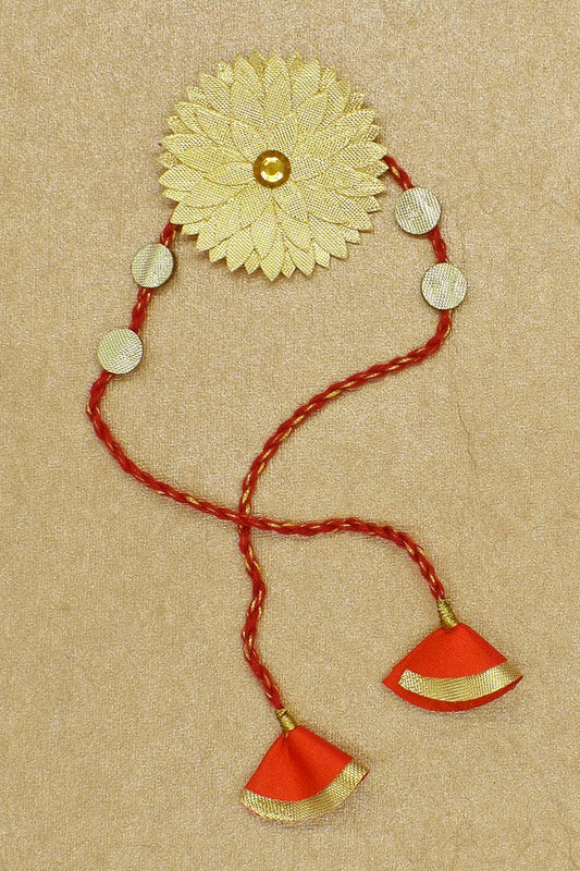 Gota Flower Layered Tassel Handmade Paper Rakhi Online