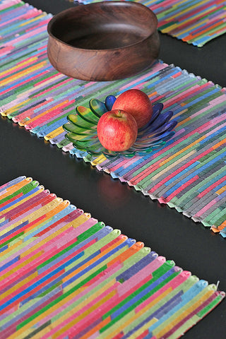 Painted Canvas Strips Handloom Weave Placemats Set Of 6 Online
