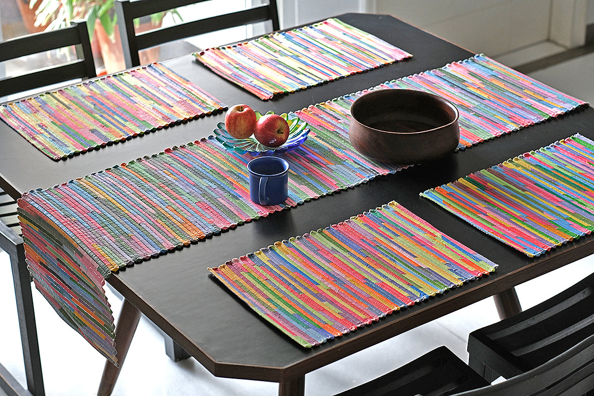 Painted Canvas Strips Handloom Weave Runner