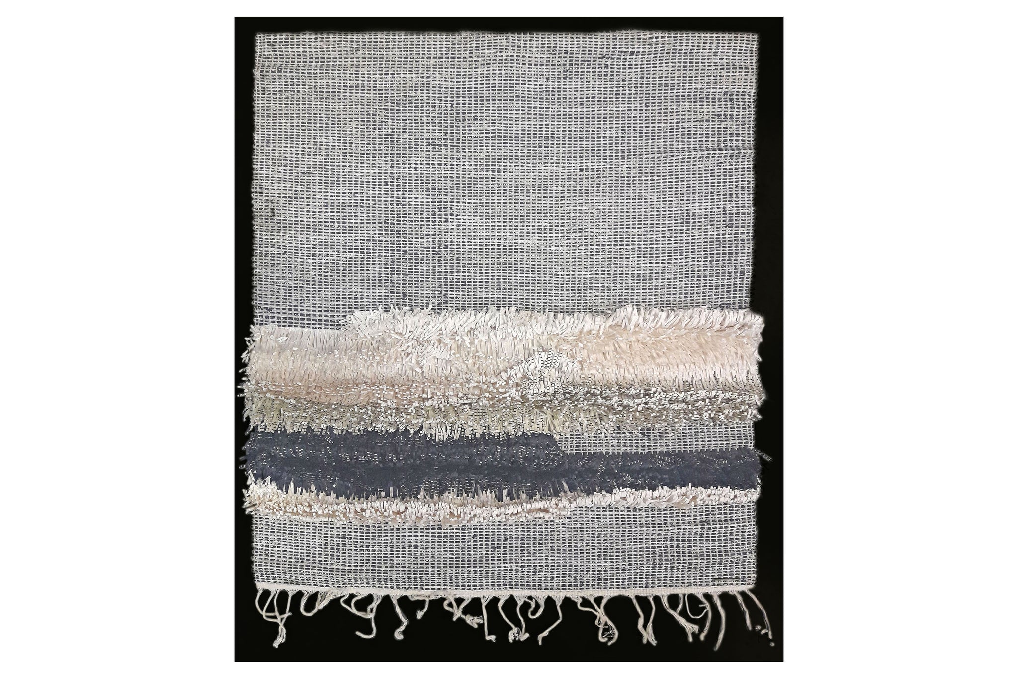 Black & White Paper strips Dari with fringed panel Wall Hanging