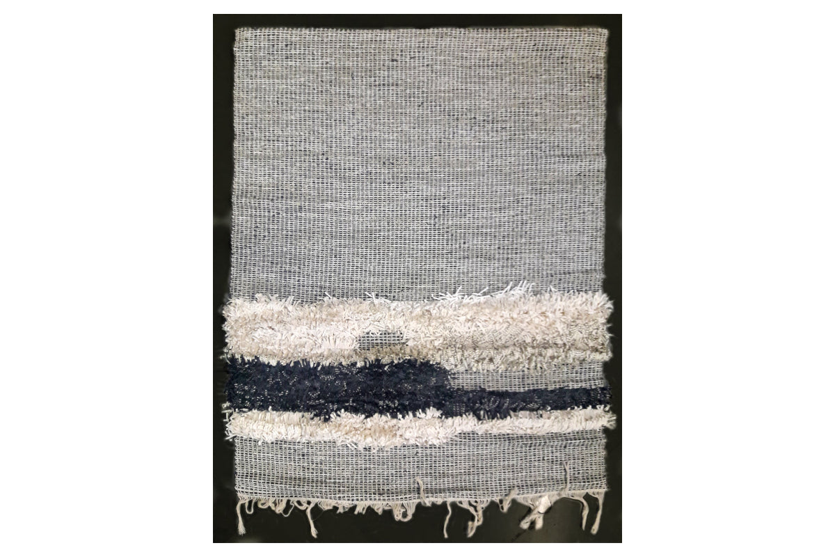 Black & White Paper strips Dari with fringed panel Wall Hanging