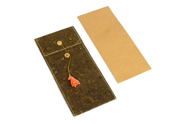 Waxed Banana paper Decorative envelope with card, set of 6, 9x3.5