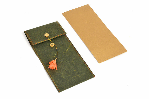 Waxed Banana paper Decorative envelope with card, set of 6, 9x3.5