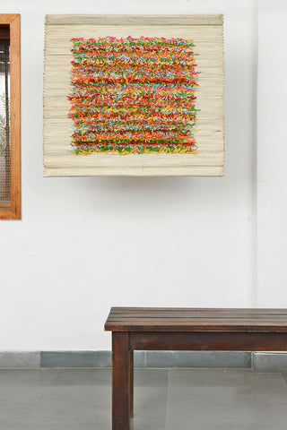 Handloom Canvas Strip With Multicolour Paper Fringe Wall Hanging Online