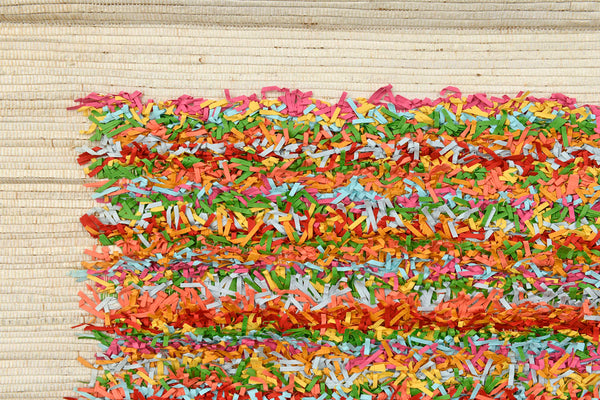 Handloom Canvas Strip with Paper Fringe Multicolour Wall Hanging, 31x31