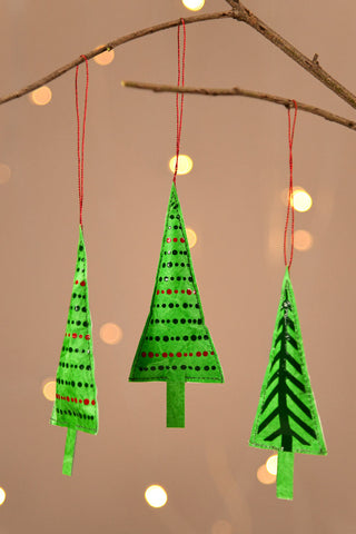 Tree Triangular Handmade Paper Christmas Decoration Ornament Set Of 3 