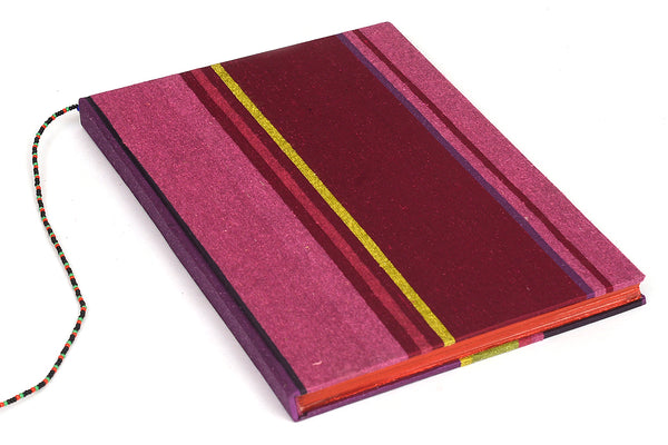 Beaded Bookmark Striped Silk Hard Bound book, A5, Foil edged pages