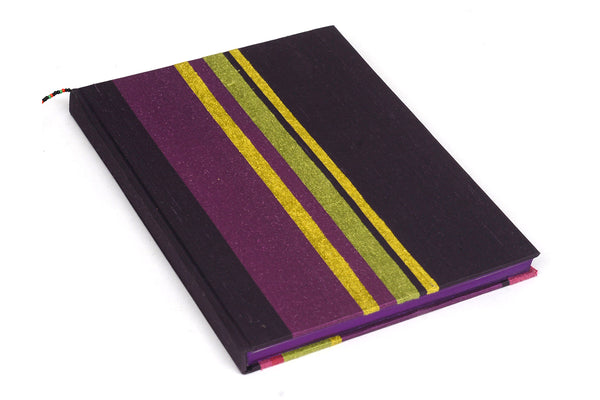 Beaded Bookmark Striped Silk Hard Bound book, A5, Foil edged pages