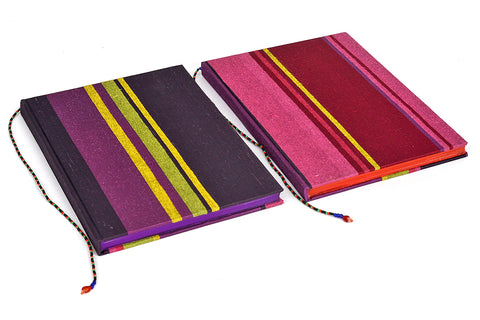 Beaded Bookmark Striped Silk Hard Bound book, A5, Foil edged pages