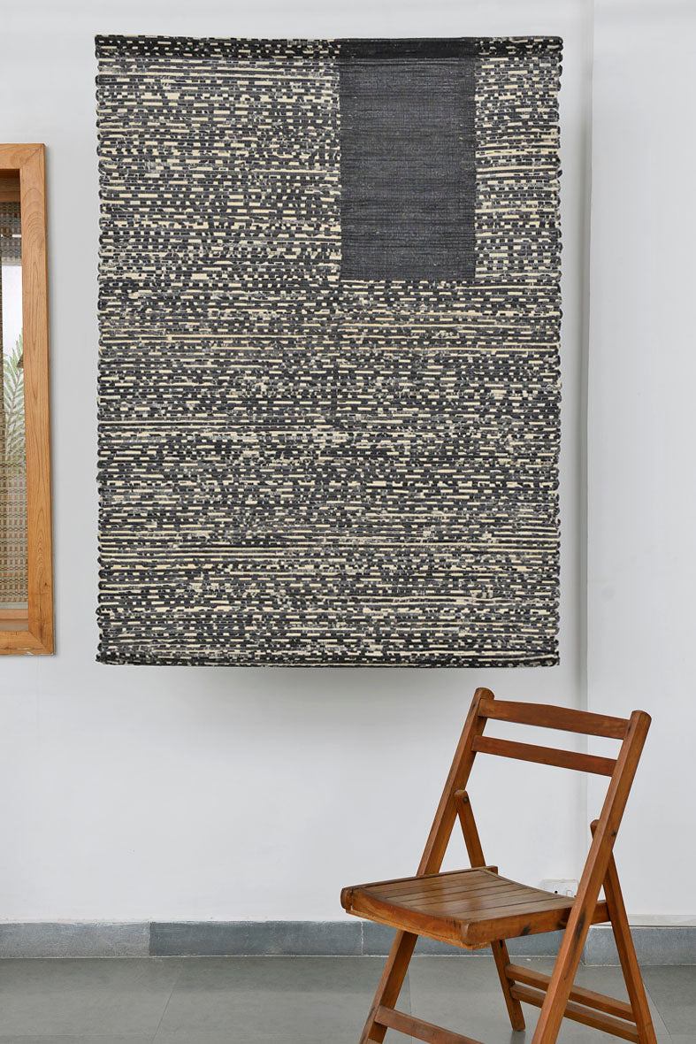 Black & White Stencilled/Painted Canvas Strips Wall Hanging