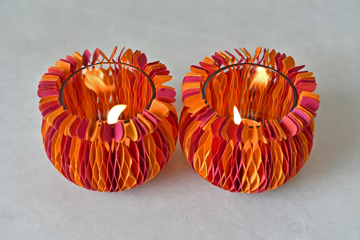 Matka Concertina Covers with Tumbler Tealight Holder, Set of 2