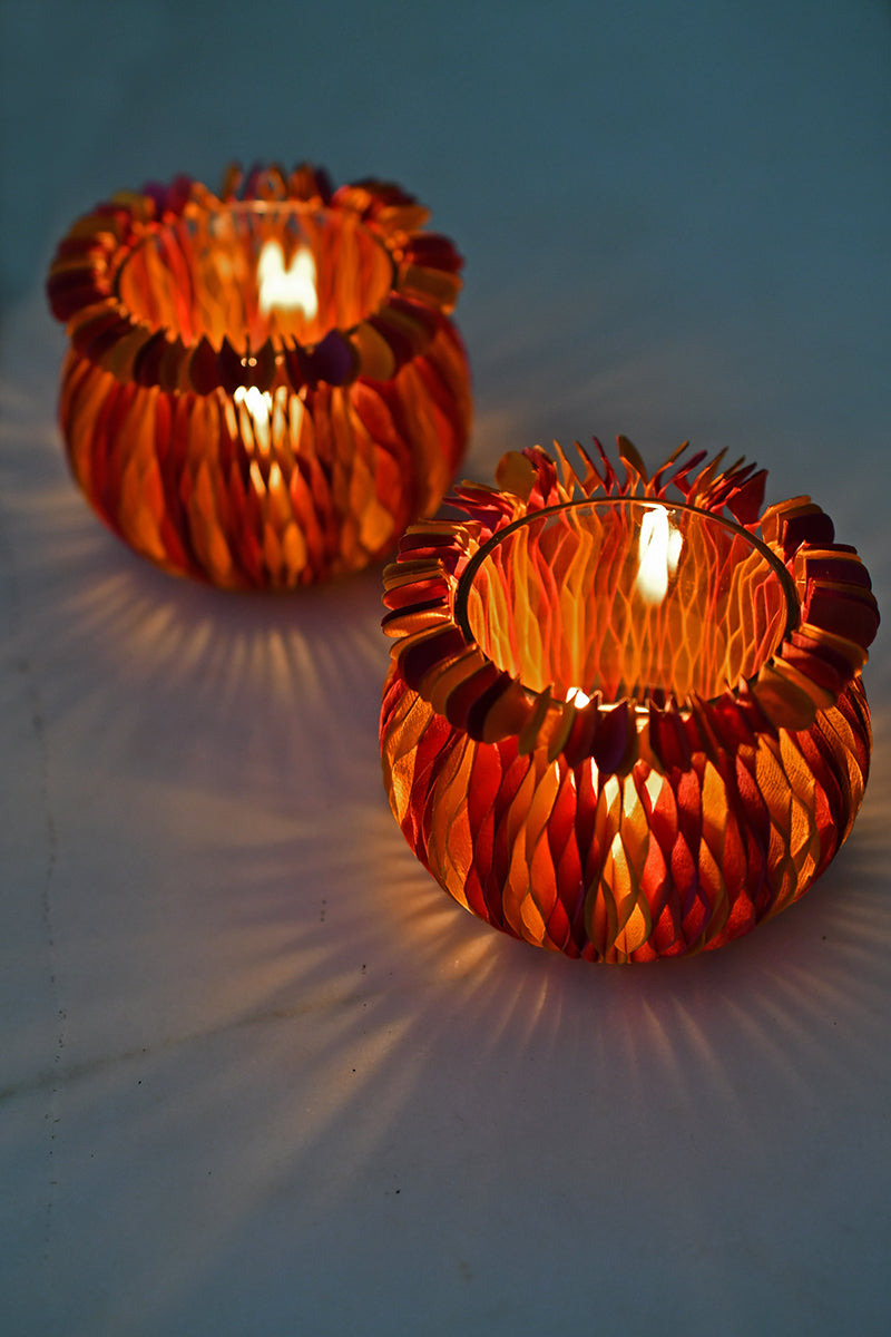 Matka Concertina Covers with Tumbler Tealight Holder, Set of 2