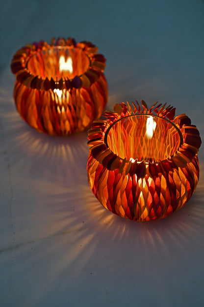 Matka Concertina Covers with Tumbler Tealight Holder, Set of 2