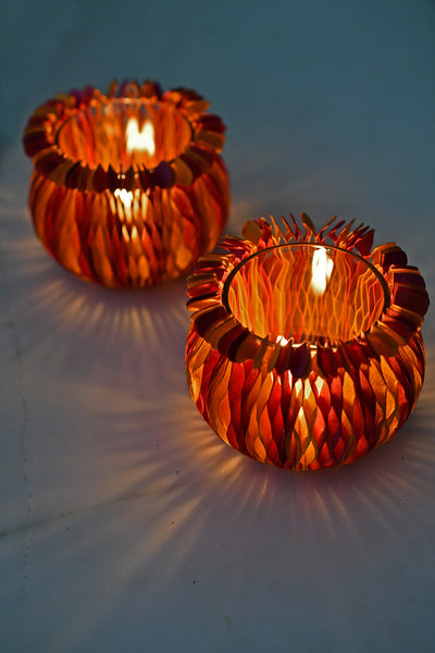 Matka Concertina Covers with Tumbler Tealights, Set of 2