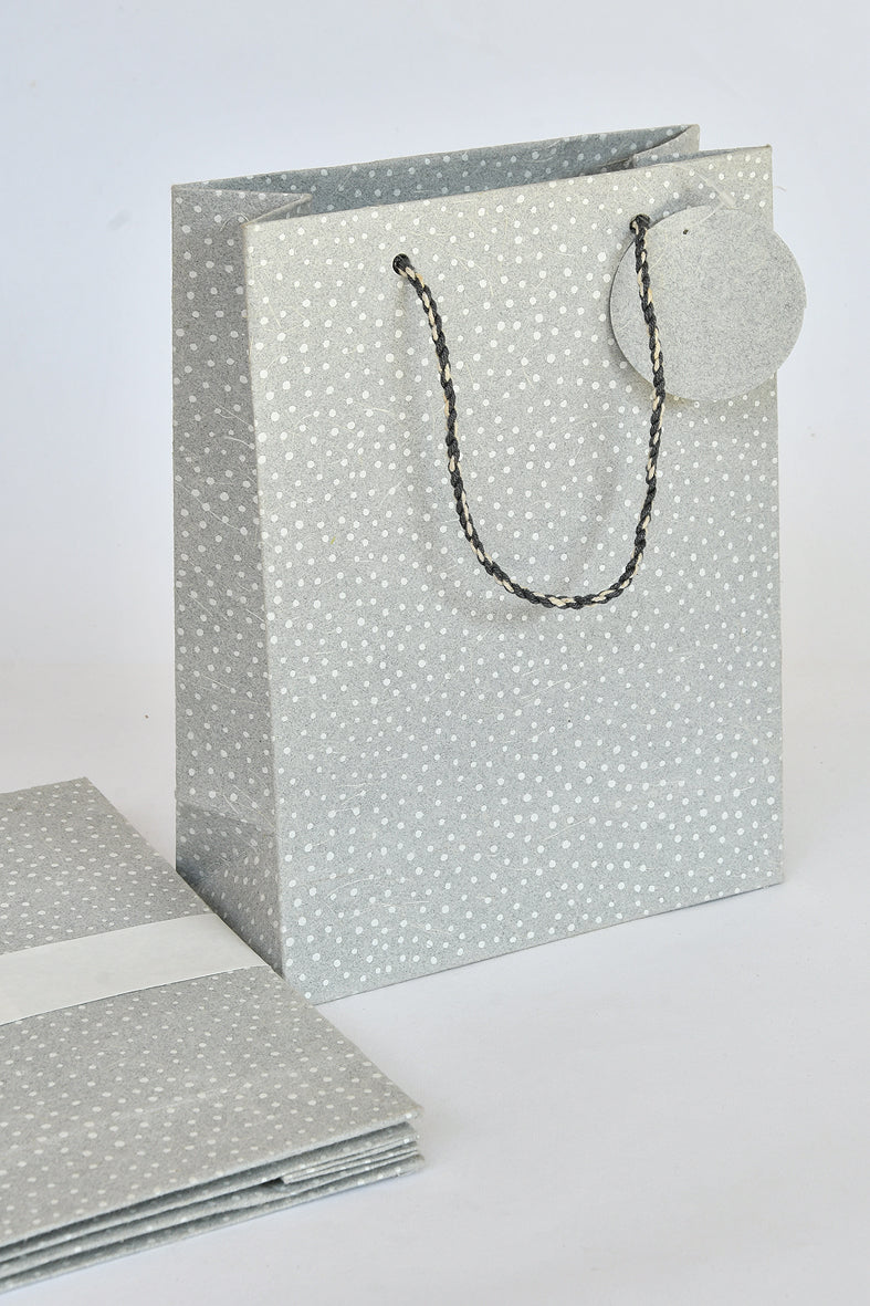 White Raidana on Gray Medium Handmade Paper Gift Bag Online