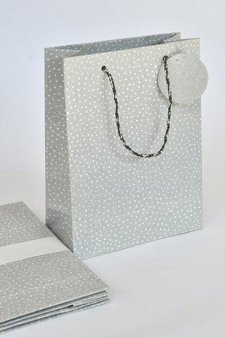 White Raidana on Gray Medium Handmade Paper Gift Bag Online