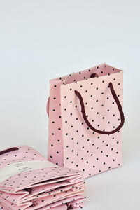 Brown Dots Grid on Pink Small Handmade Paper Gift Bags Online