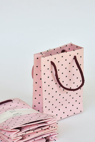 Brown Dots Grid on Pink Small Handmade Paper Gift Bags Online