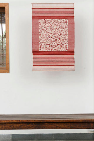 Red Twill with Chilis Print Strips Inset Handloom Wall Hanging Online