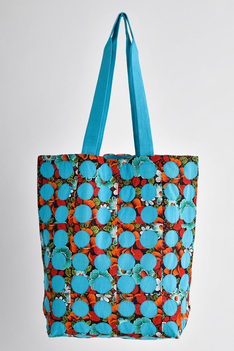 Chintz Rounds Turquoise Recycled Cotton Tote Bag Online 