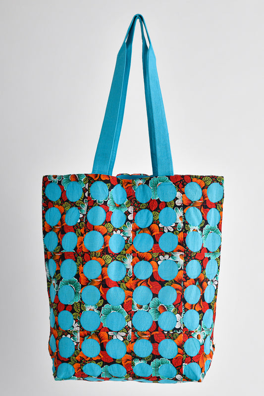 Chintz Rounds Turquoise Recycled Cotton Tote Bag Online 