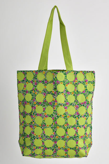 Chintz Rounds Green Cotton Tote Bag Online 