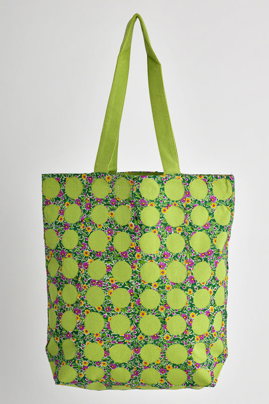 Chintz Rounds Green Cotton Tote Bag Online 