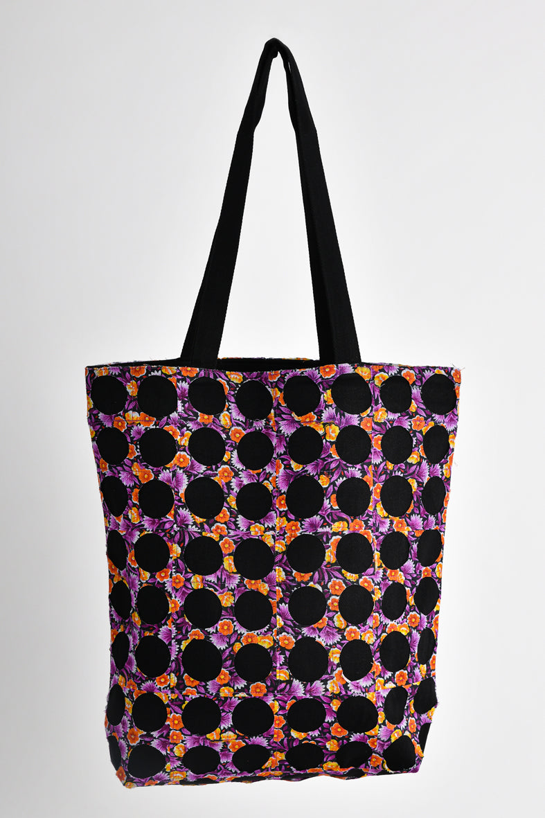 Chintz Rounds Black Cotton Tote Bag Online 