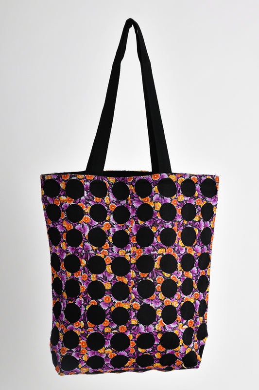 Chintz Rounds Black Cotton Tote Bag Online 