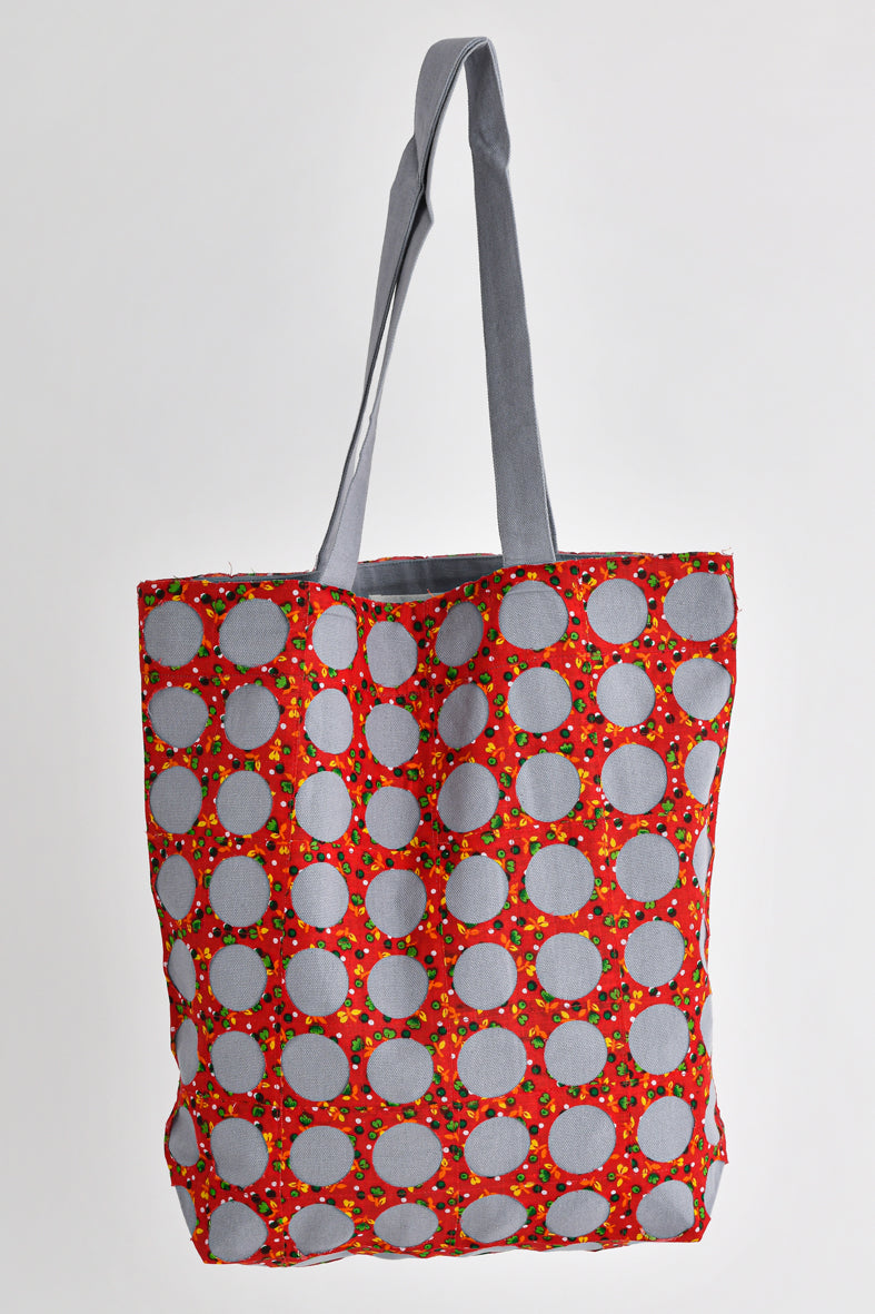 Chintz Rounds Gray Cotton Tote Bag Online 