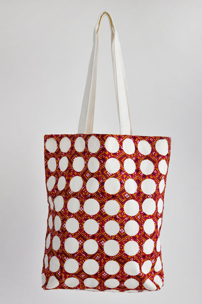 Chintz Rounds White Recycled Cotton Tote Bag Online 