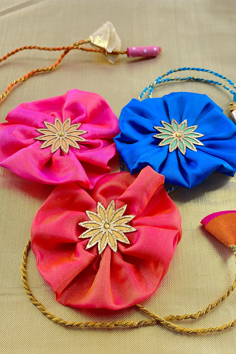 Buy Silk Fabric With Decorative Center Handmade Paper Rakhi Online